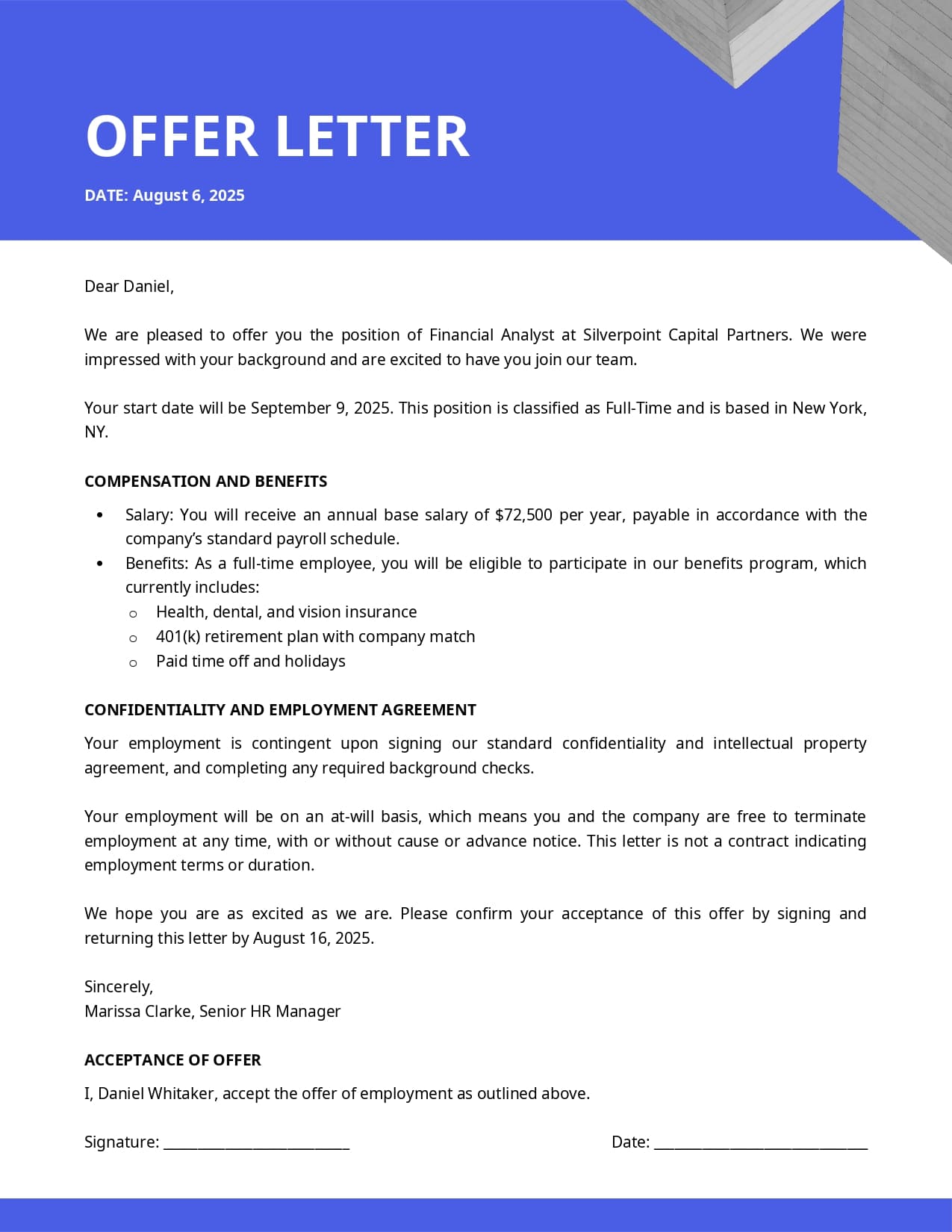 Offer Letter preview